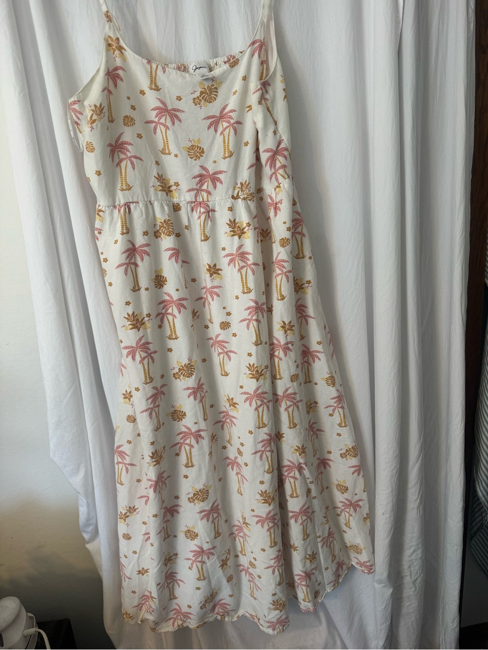 Tropical Palm Print Midi  Dress in Cream with Pink & Gold !!! Size XL,SoFeminine